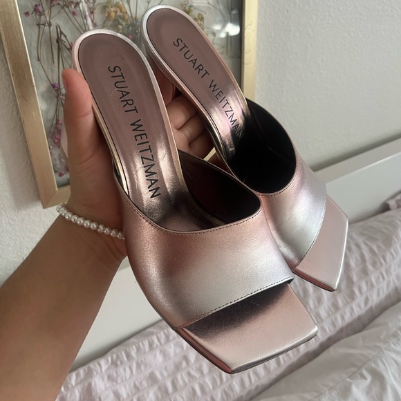 Stuart weitzman block heels size 8.5 rose gold - Picture 2 of 14
